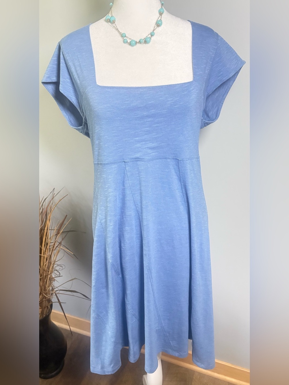 Horny Toad Blue Square Neck Organic Cotton Tencel Dress Medium